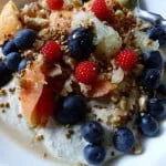 The Budwig diet "muesli" is made with cold-pressed flax oil creamed with quark cottage cheese plus fruit, berries and chopped nuts. It is as delicious as it looks. 