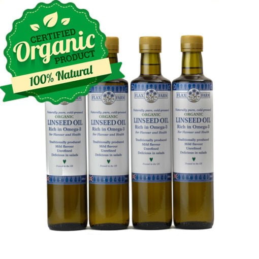 Organic cold-pressed linseed flax oil 4 x 500ml