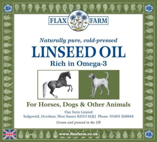 Flax Farm fresh cold pressed linseed oil for horses and dogs