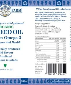 Flax Farm cold-pressed organic linseed oil label