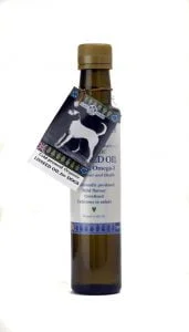 Flax Farm cold-pressed linseed flax seed oil for dogs is high in omega-3 and an effective natural remedy for arthritis especially in older dogs. 