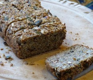 Gluten-free, low-carb paleo, nuts and seeds bread sliced 
