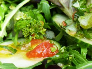 Flaxseed linseed salad dressing with tomato and garlicomega-3