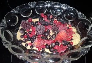 Berries on gluten-free linseed trifle dessert