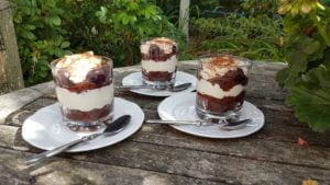 Creamy, chocolate fruity dessert with ground linseed and cold-pressed linseed oil low carb low sugar, healthy fats